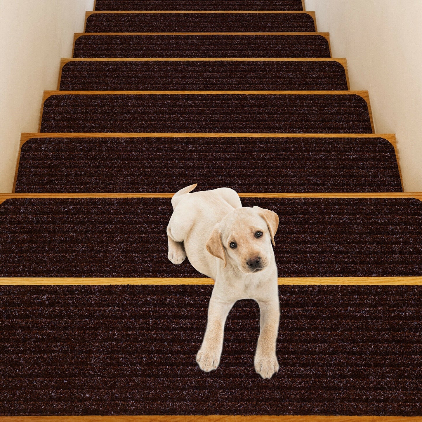 15 Pcs 30 x 8 Inch Slip-Resistant Stair Treads in Brown – Soft and Durable Carpet Mats