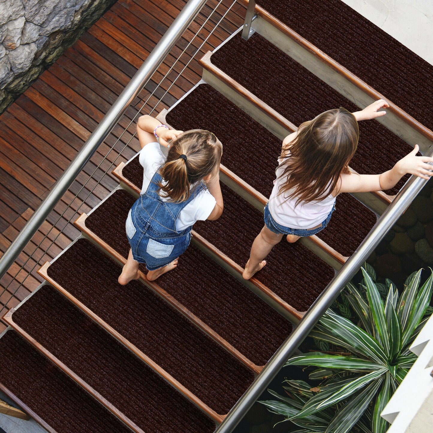 15 Pcs 30 x 8 Inch Slip-Resistant Stair Treads in Brown – Soft and Durable Carpet Mats