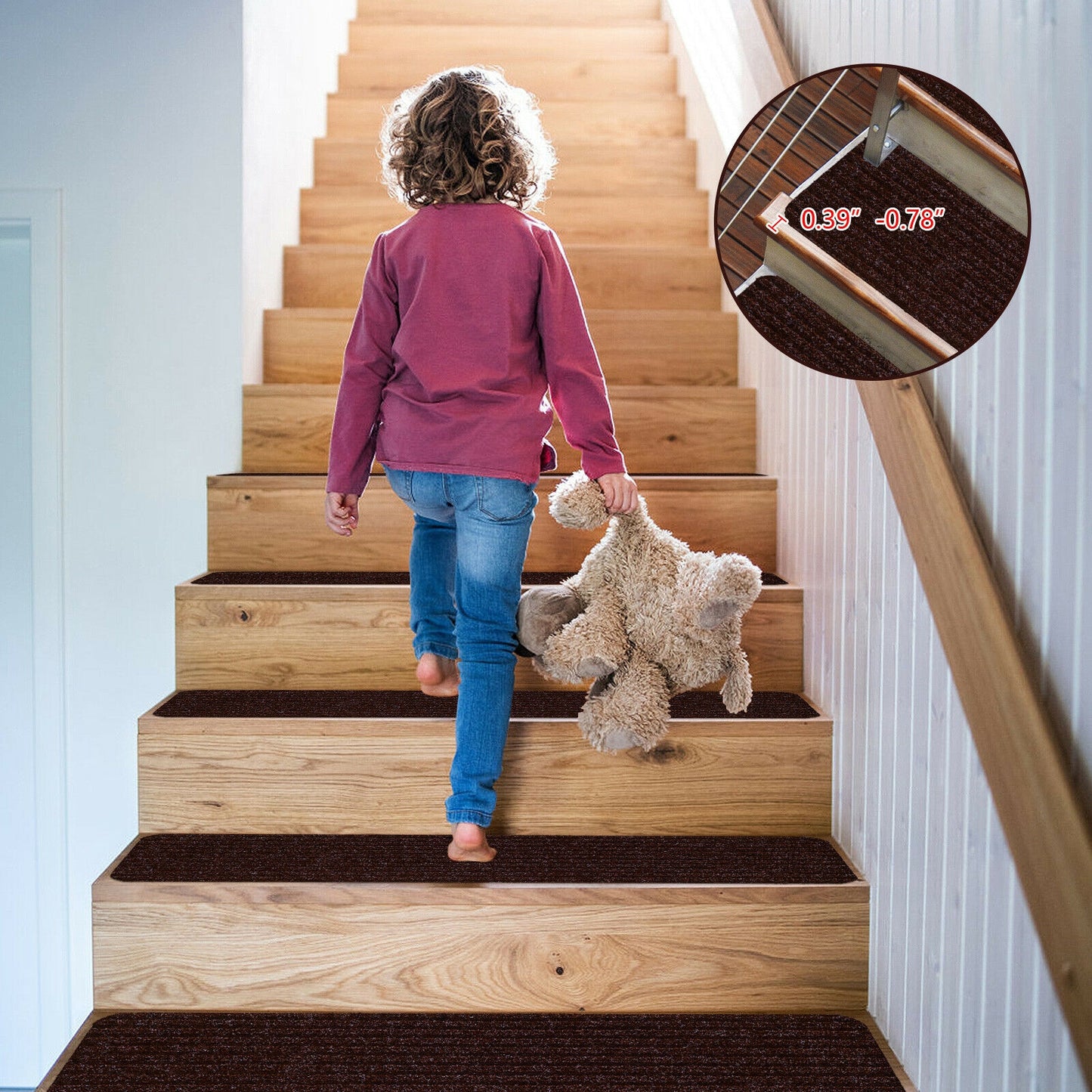 15 Pcs 30 x 8 Inch Slip-Resistant Stair Treads in Brown – Soft and Durable Carpet Mats