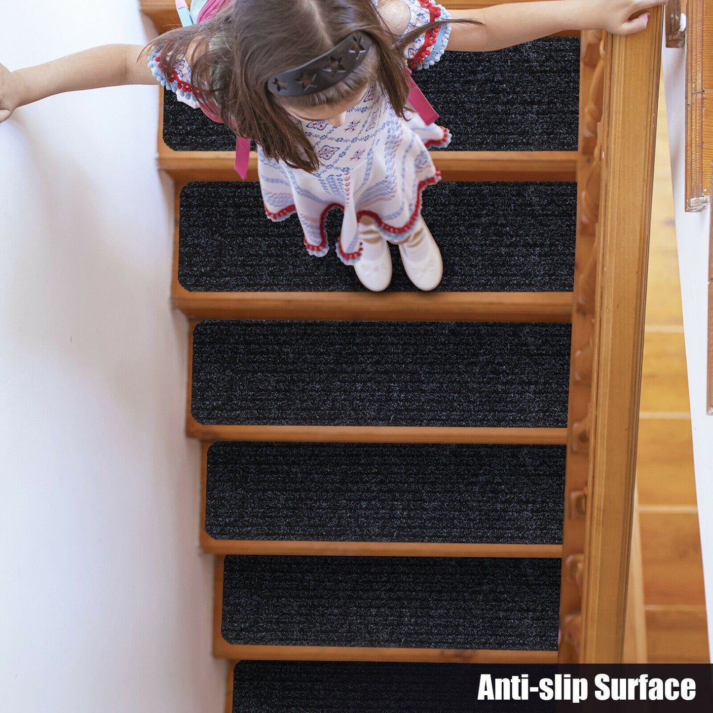 15 Pcs 30 x 8 Inch Slip-Resistant Stair Treads in Black – Soft and Durable Carpet Mats