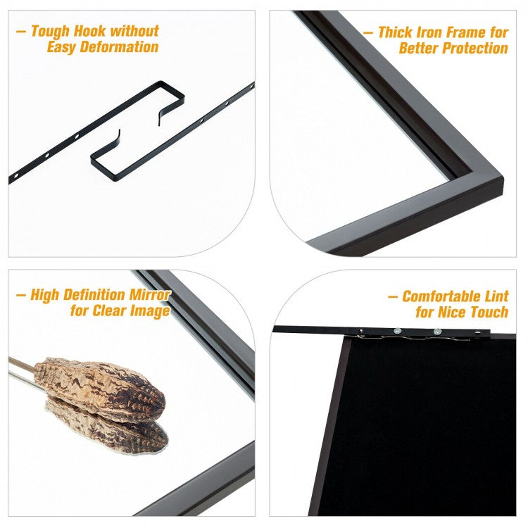 42.5 Inch Full Length Metal Mirror with Adjustable Hooks for Wall or Door Mounting - Brown