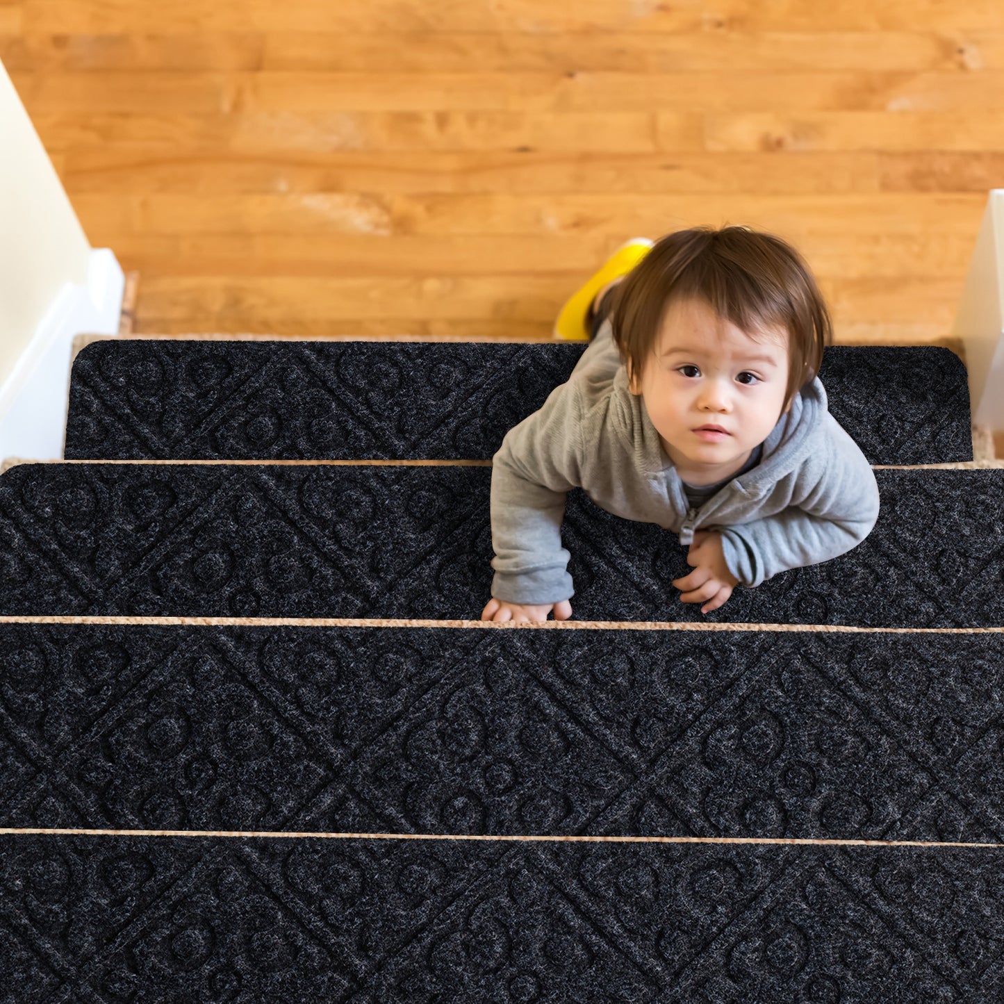 15 Pcs Non Slip Stair Rugs for Safe Comfortable Mats on Wooden Steps - Grey