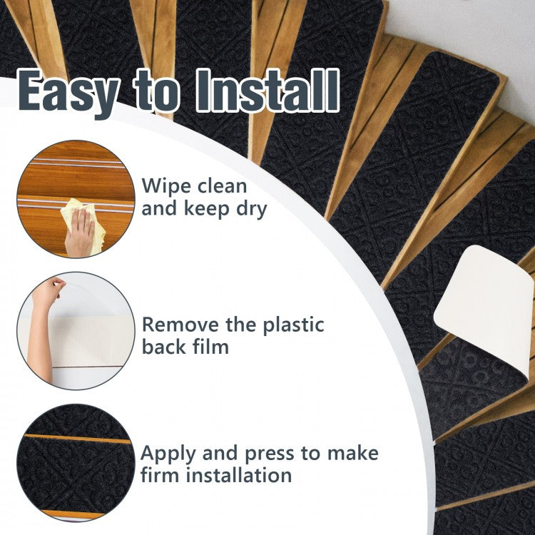 15 Pcs Non Slip Stair Rugs for Safe Comfortable Mats on Wooden Steps - Grey