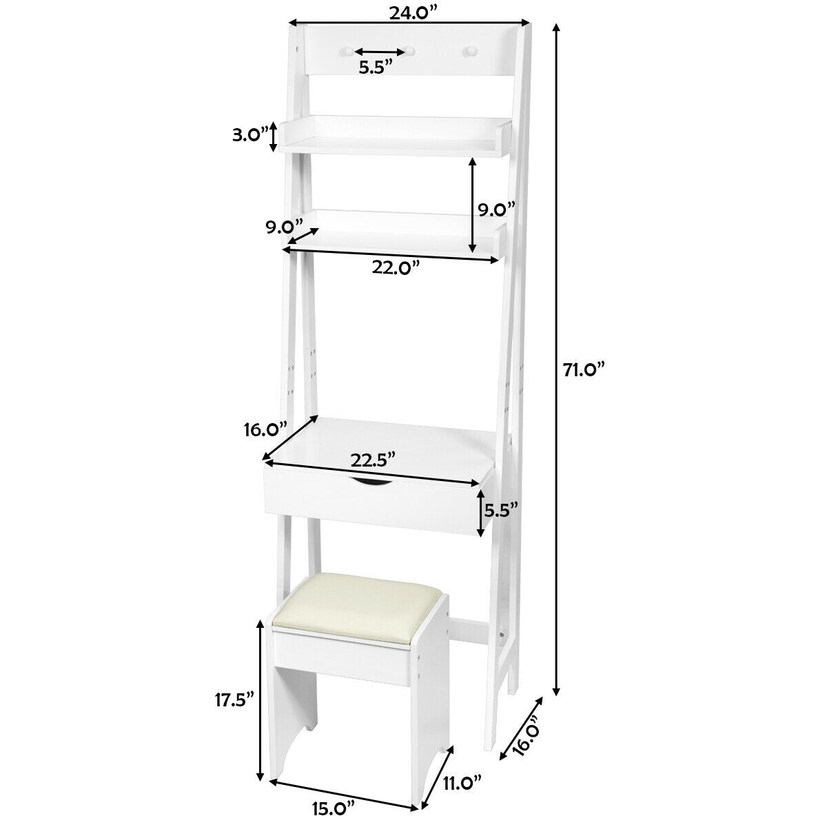 3-in-1 Modern Vanity Set with Flip Top Mirror, 6 Makeup Organizers, and Storage Shelf