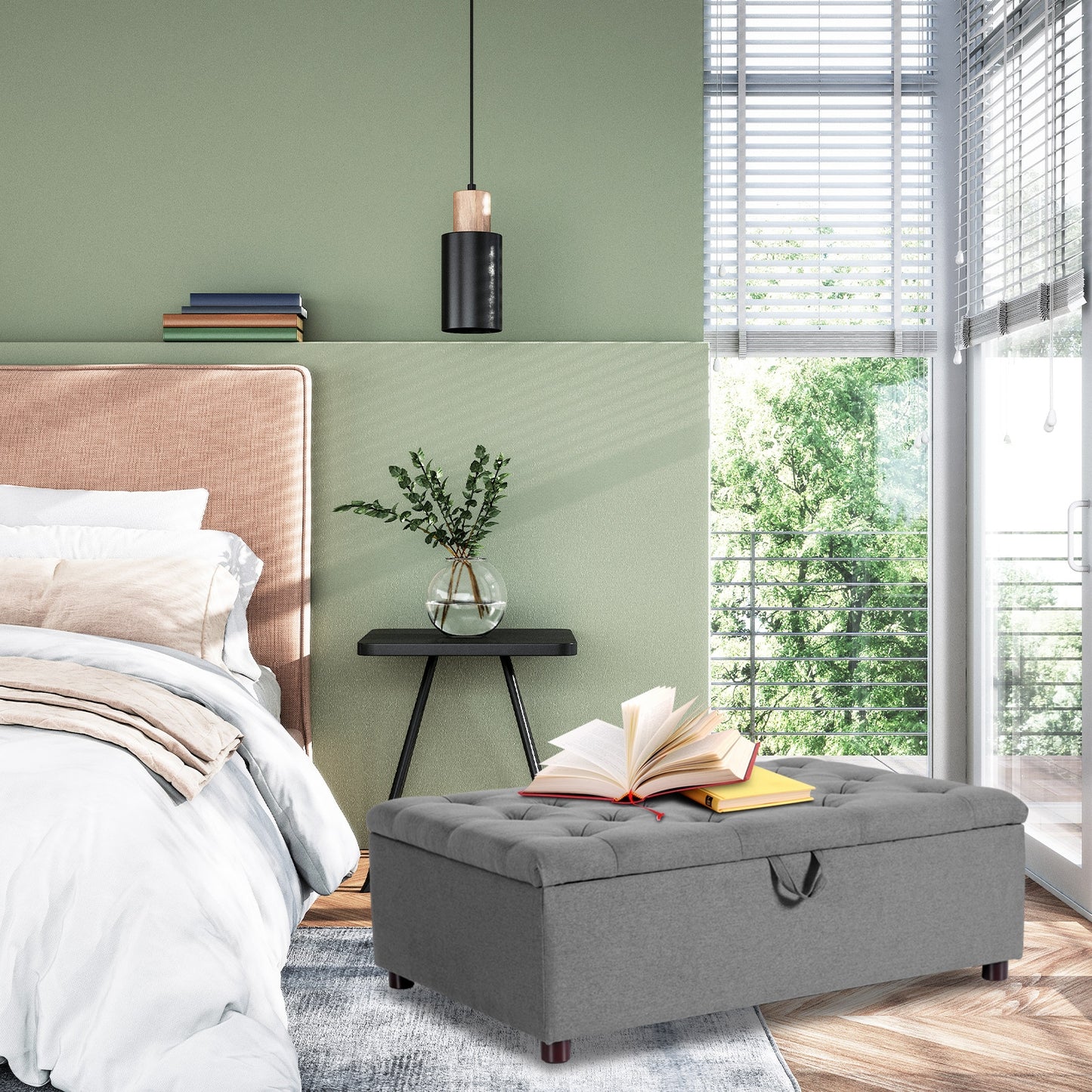 Folding Ottoman Sleeper Bed with Memory Foam Mattress - Grey