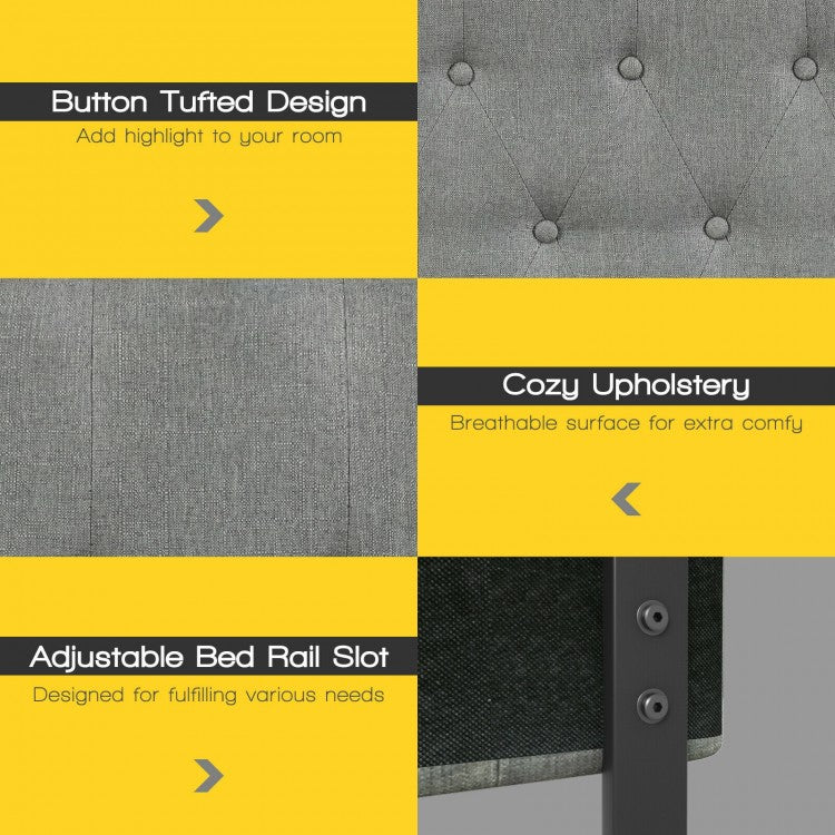 Adjustable Height Upholstered Queen Headboard - Light Grey