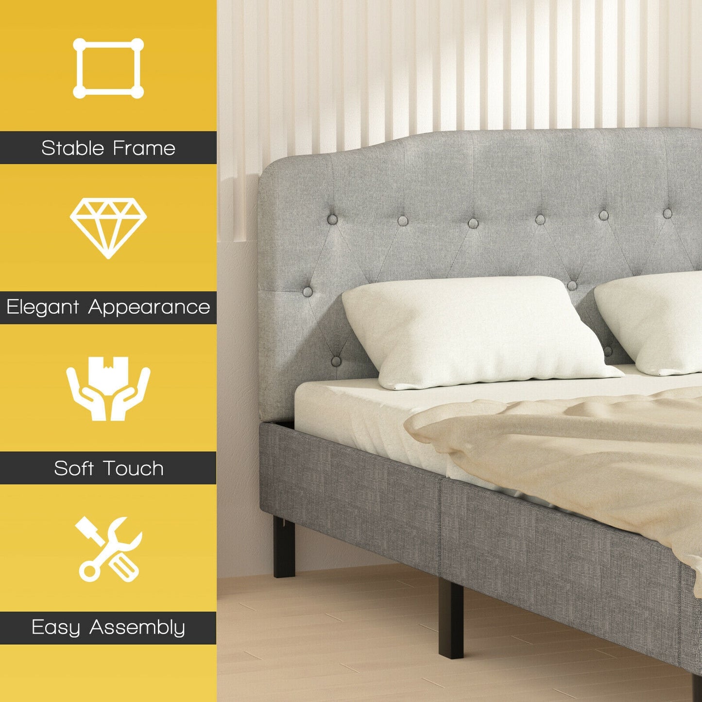 Adjustable Height Upholstered Queen Headboard - Light Grey