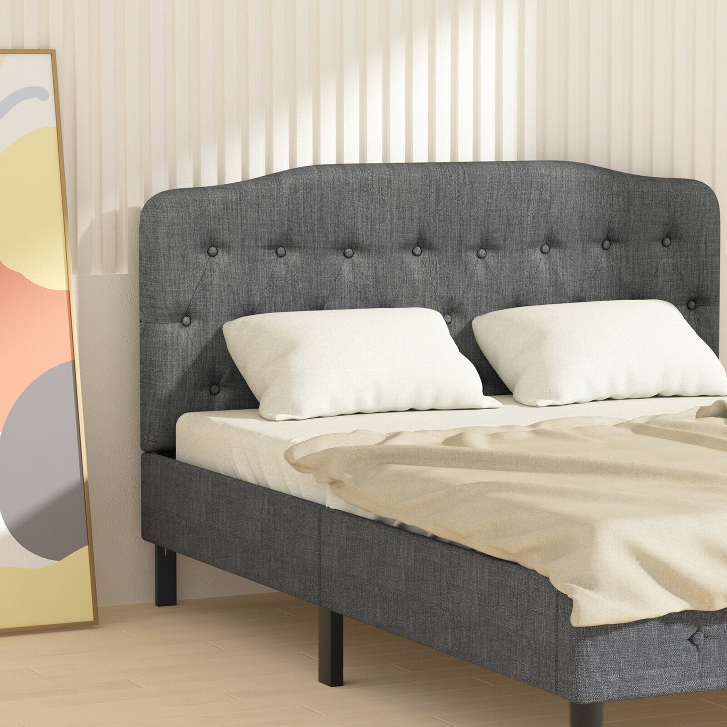 Adjustable Height Upholstered Queen Headboard - Dark Grey