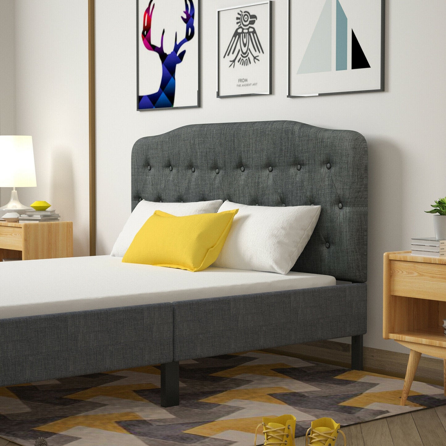 Adjustable Height Upholstered Queen Headboard - Dark Grey