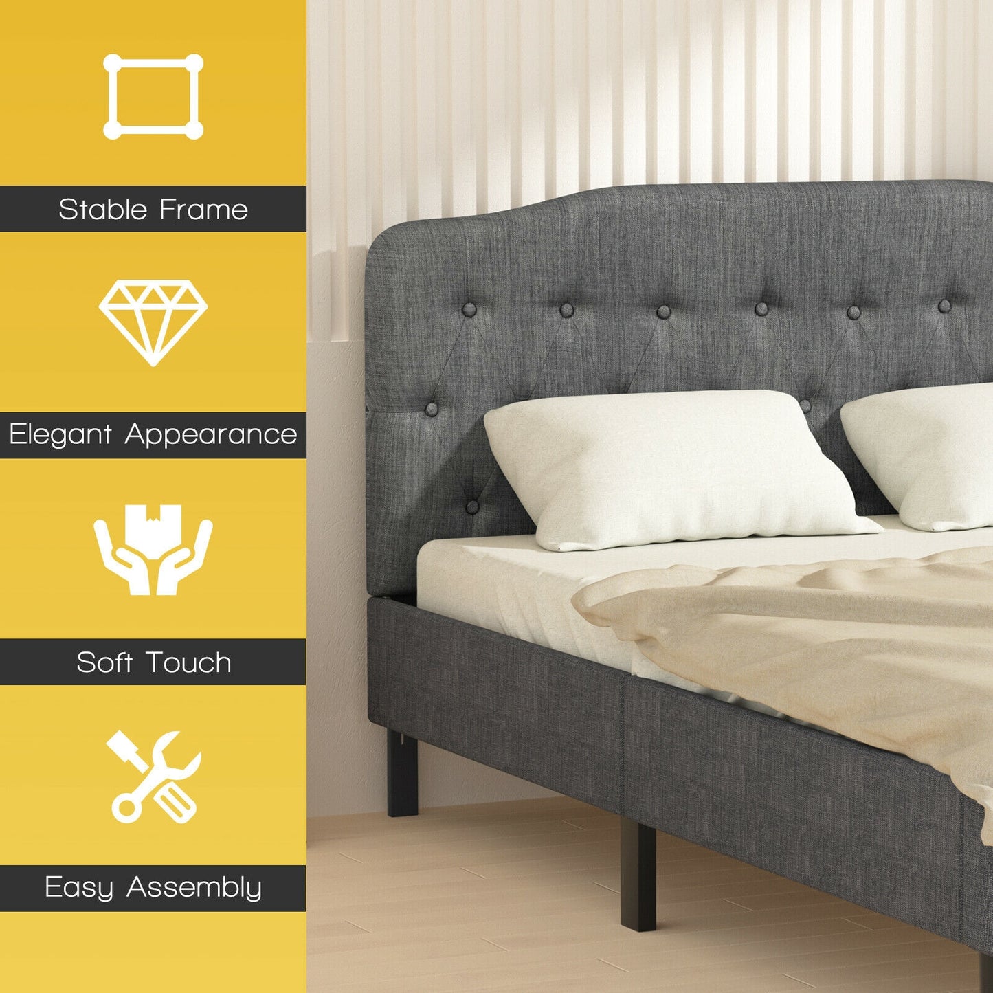 Adjustable Height Upholstered Queen Headboard - Dark Grey