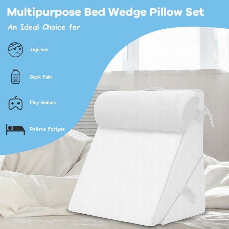 Multipurpose Adjustable Memory Foam Wedge Pillow with Neck & Back Support – White