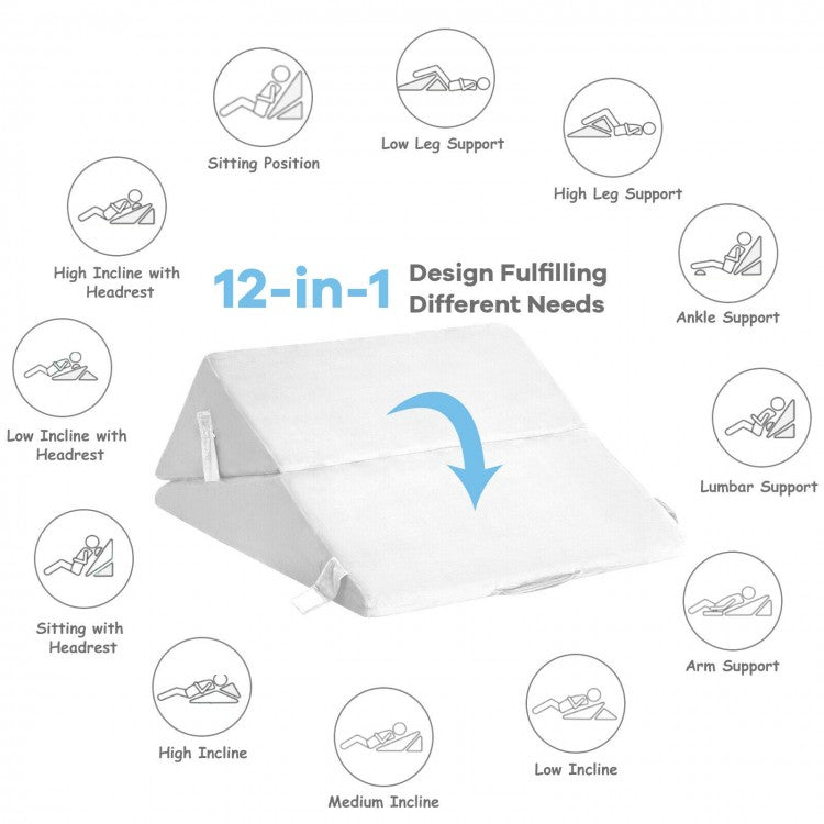 Multipurpose Adjustable Memory Foam Wedge Pillow with Neck & Back Support – White