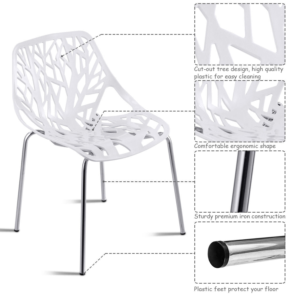 Set of 6 Modern Accent Dining Chairs Armless with Foot Pads for Enhanced Comfort and Protection