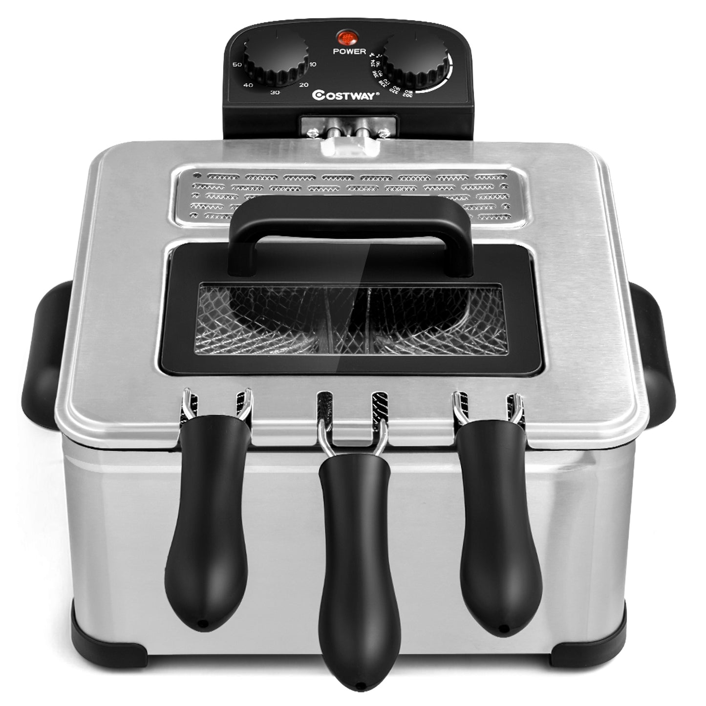 1700W Triple Basket Stainless Steel Electric Deep Fryer – 5.3QT Capacity (21-Cup)