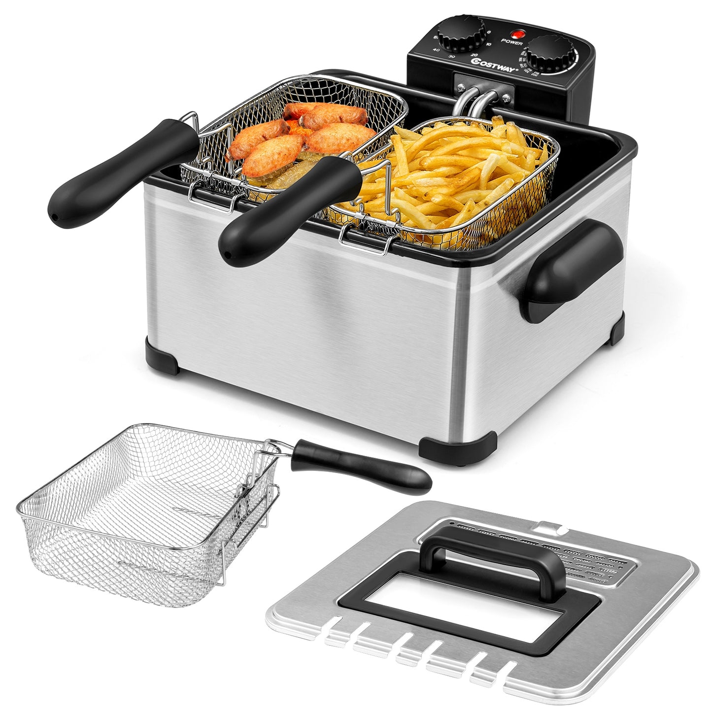 1700W Triple Basket Stainless Steel Electric Deep Fryer – 5.3QT Capacity (21-Cup)