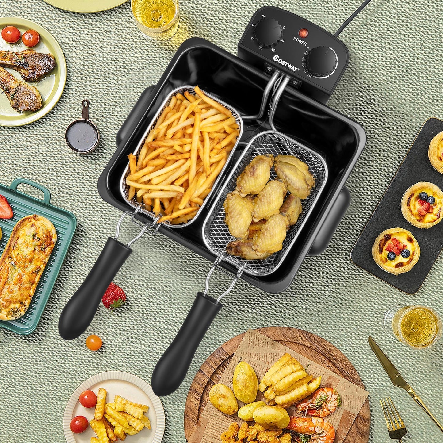 1700W Triple Basket Stainless Steel Electric Deep Fryer – 5.3QT Capacity (21-Cup)