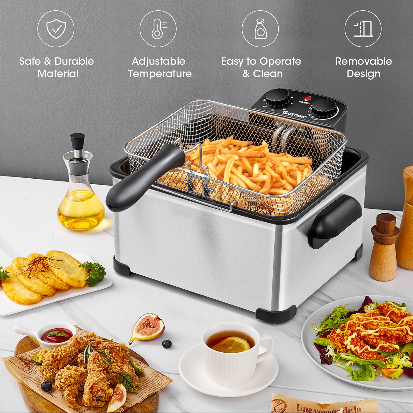 1700W Triple Basket Stainless Steel Electric Deep Fryer – 5.3QT Capacity (21-Cup)