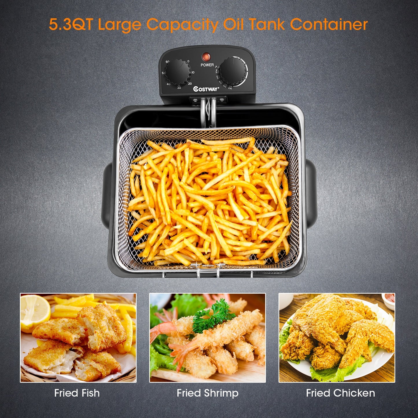 1700W Triple Basket Stainless Steel Electric Deep Fryer – 5.3QT Capacity (21-Cup)