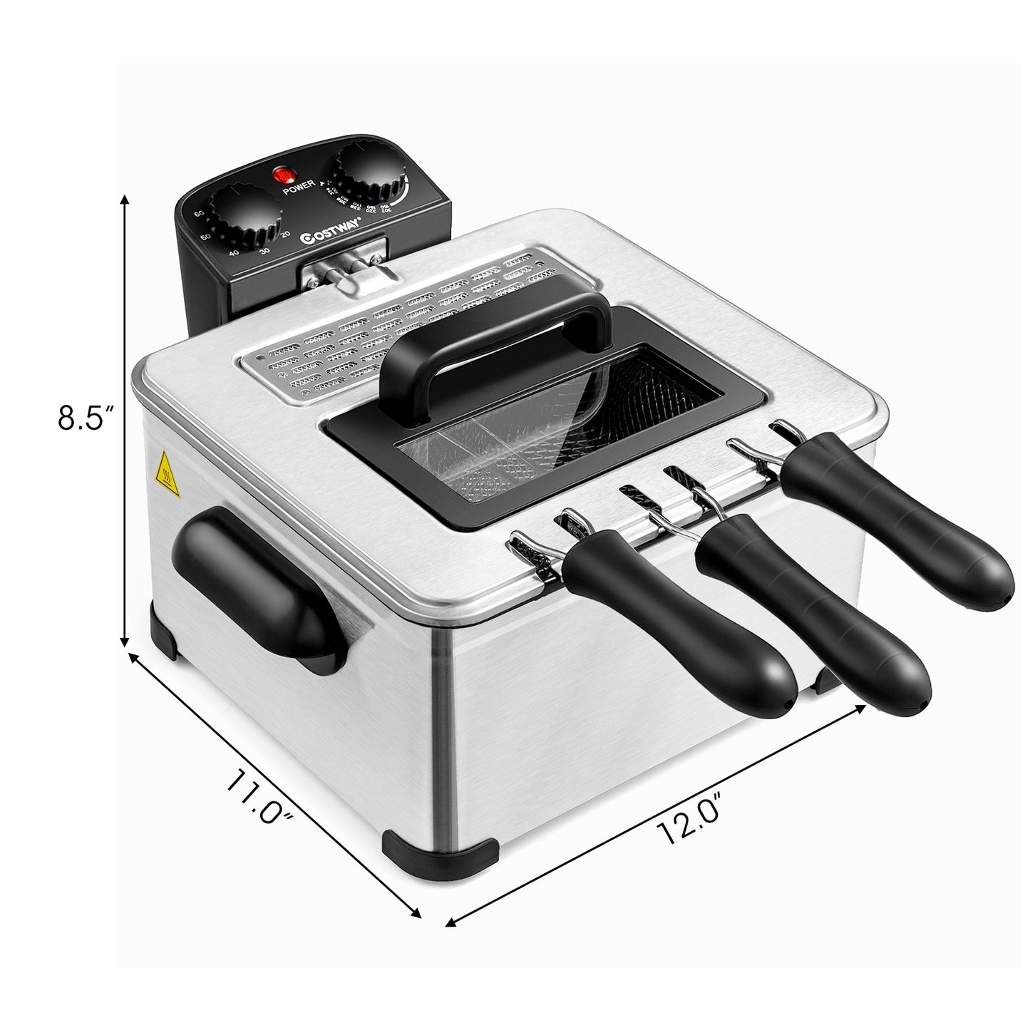 1700W Triple Basket Stainless Steel Electric Deep Fryer – 5.3QT Capacity (21-Cup)