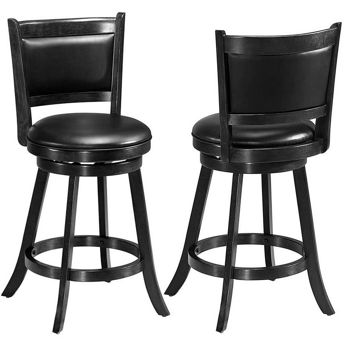 24 Inch Swivel Counter Stools with Upholstered Seats, Set of 2 - Black