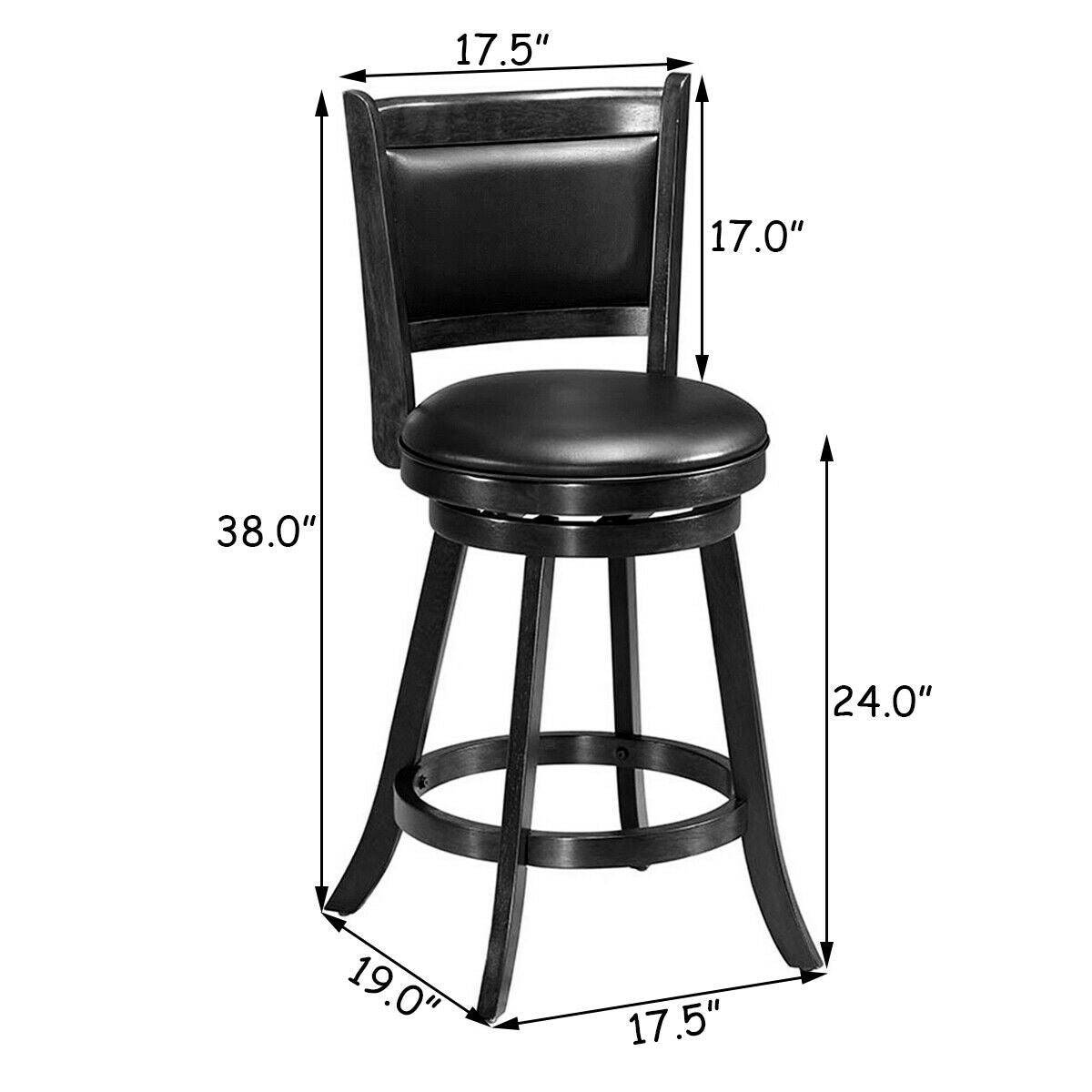 24 Inch Swivel Counter Stools with Upholstered Seats, Set of 2 - Black