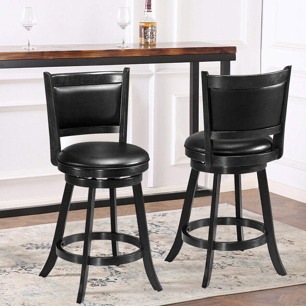 24 Inch Swivel Counter Stools with Upholstered Seats, Set of 2 - Black