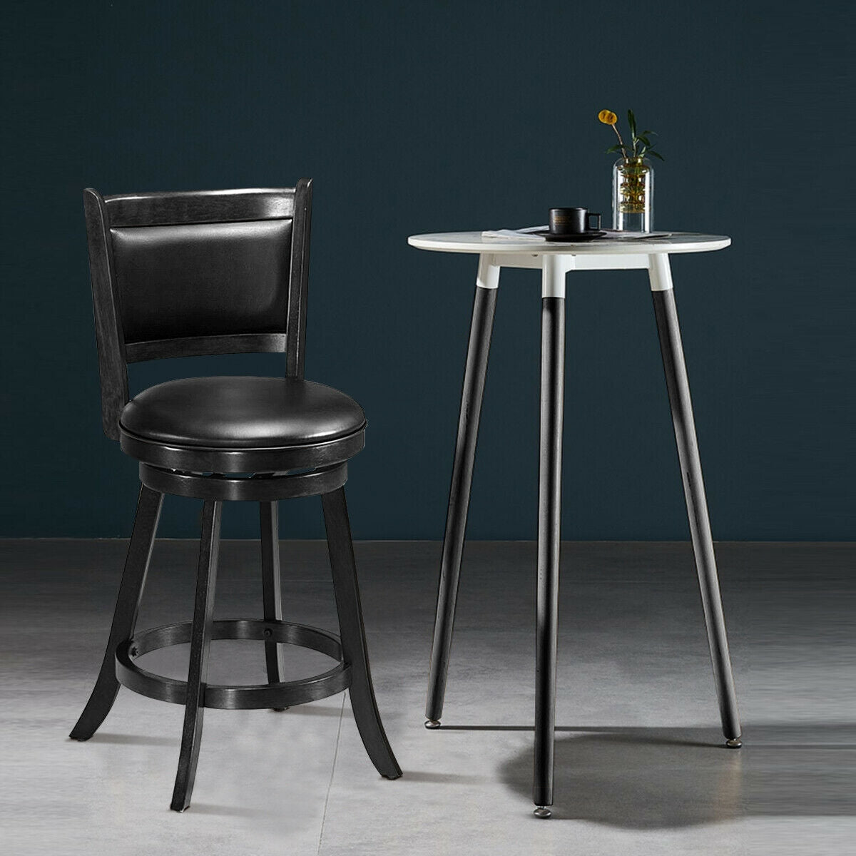 24 Inch Swivel Counter Stools with Upholstered Seats, Set of 2 - Black