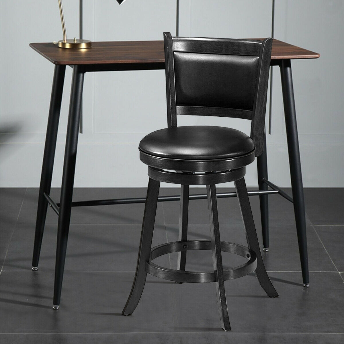 24 Inch Swivel Counter Stools with Upholstered Seats, Set of 2 - Black
