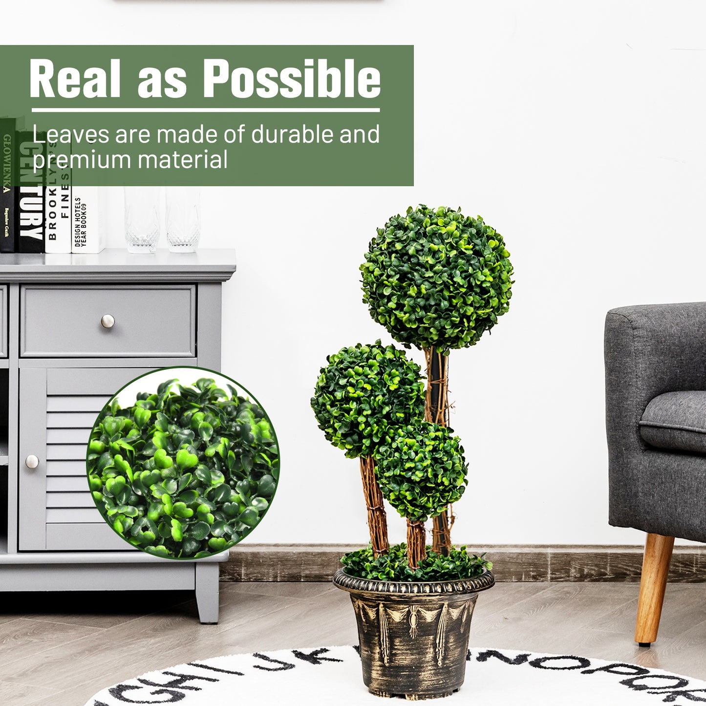 30 Inch Artificial Triple Ball Topiary Tree - UV Protected for Indoor & Outdoor Decoration