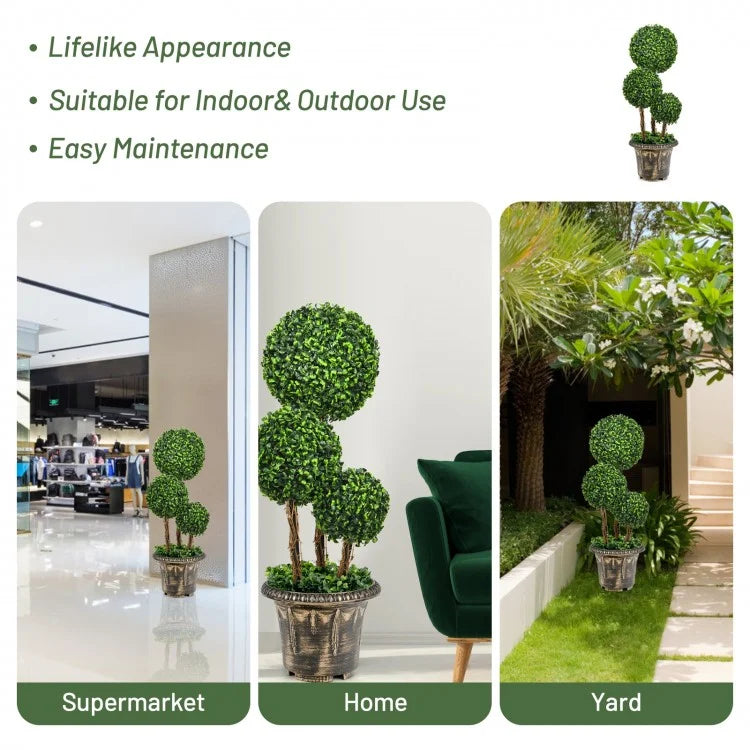30 Inch Artificial Triple Ball Topiary Tree - UV Protected for Indoor & Outdoor Decoration