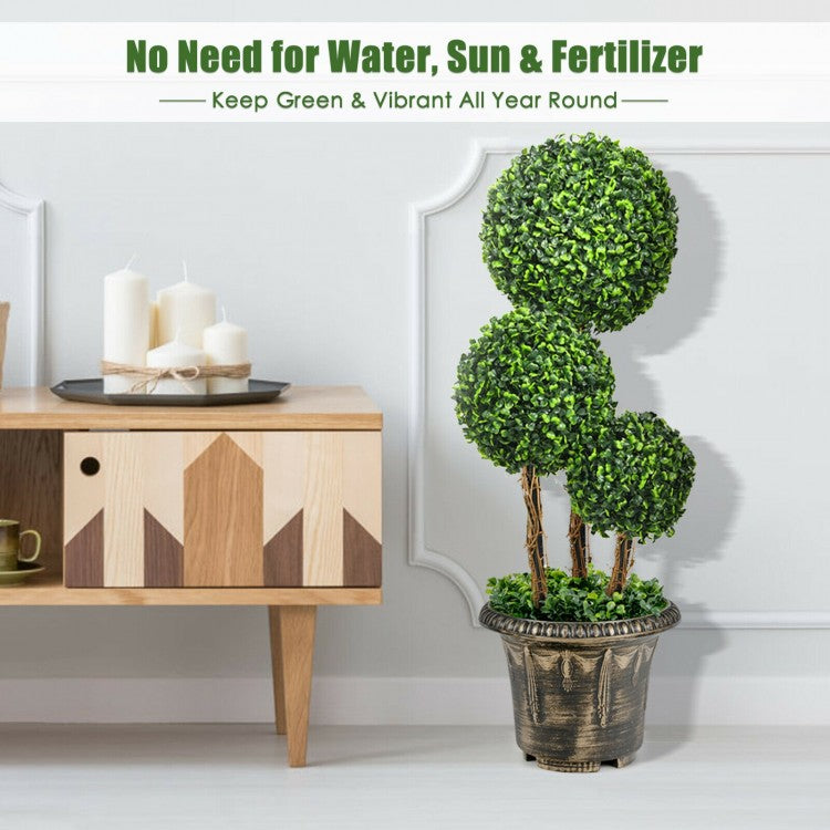 30 Inch Artificial Triple Ball Topiary Tree - UV Protected for Indoor & Outdoor Decoration