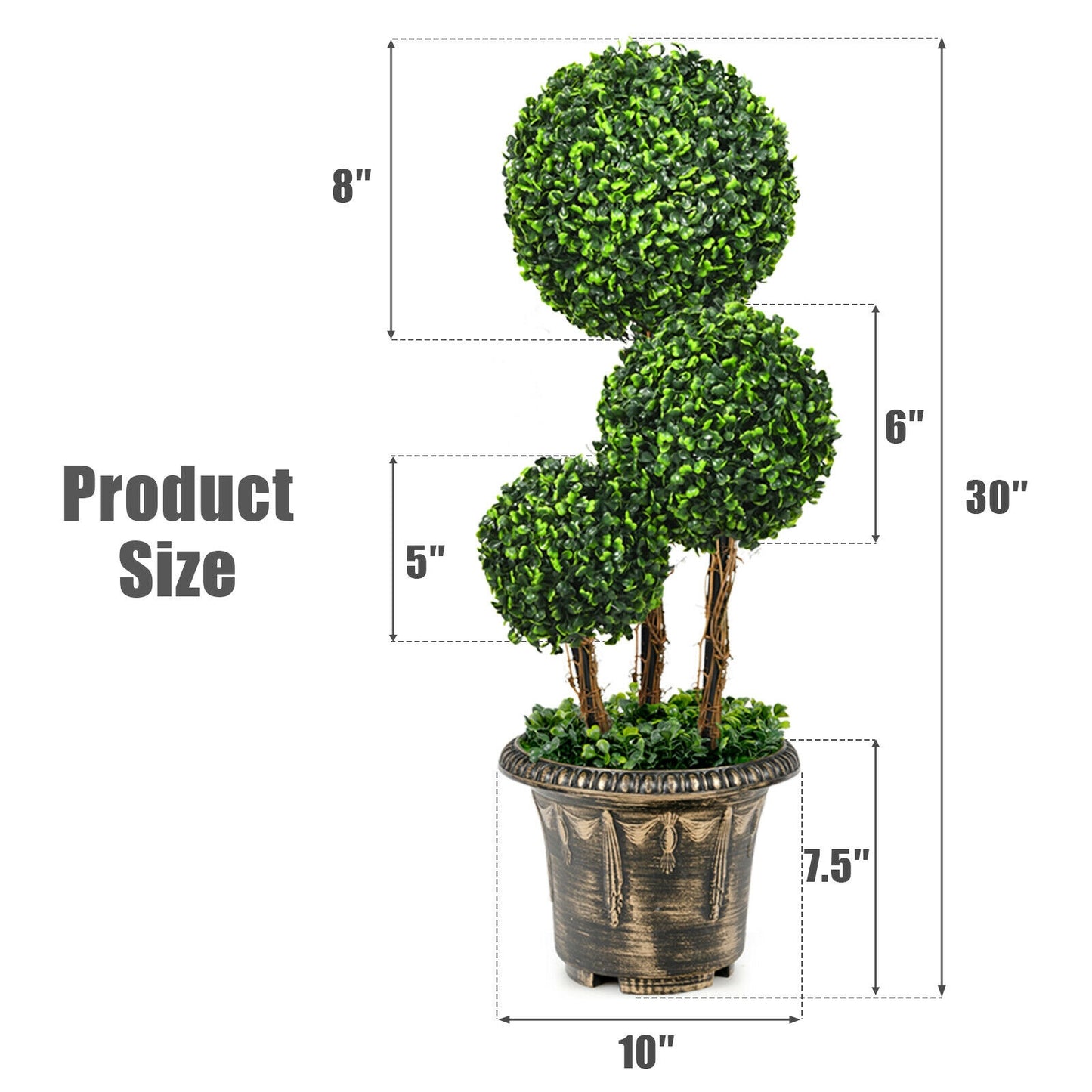 30 Inch Artificial Triple Ball Topiary Tree - UV Protected for Indoor & Outdoor Decoration