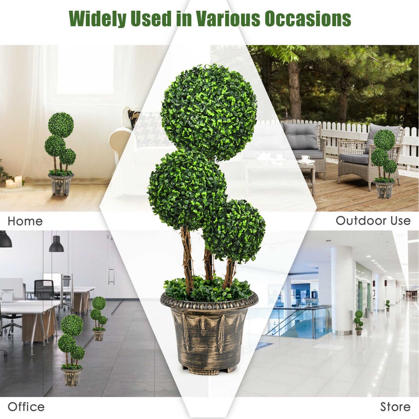 30 Inch Artificial Triple Ball Topiary Tree - UV Protected for Indoor & Outdoor Decoration