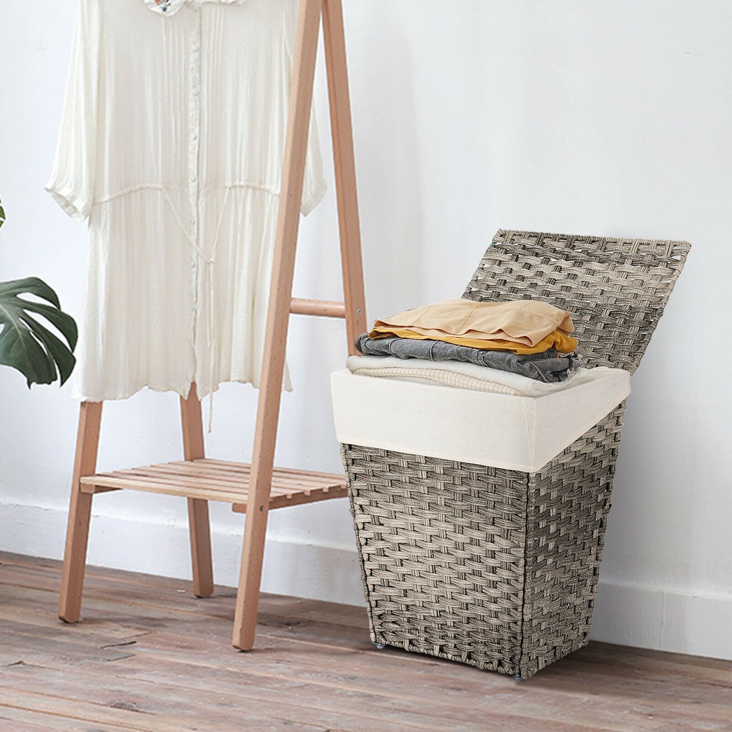 Sturdy Handwoven Laundry Hamper with Removable Liner, Flip Lid, and Non-Slip Design