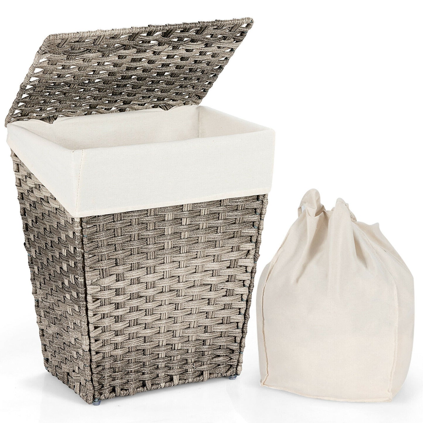 Sturdy Handwoven Laundry Hamper with Removable Liner, Flip Lid, and Non-Slip Design