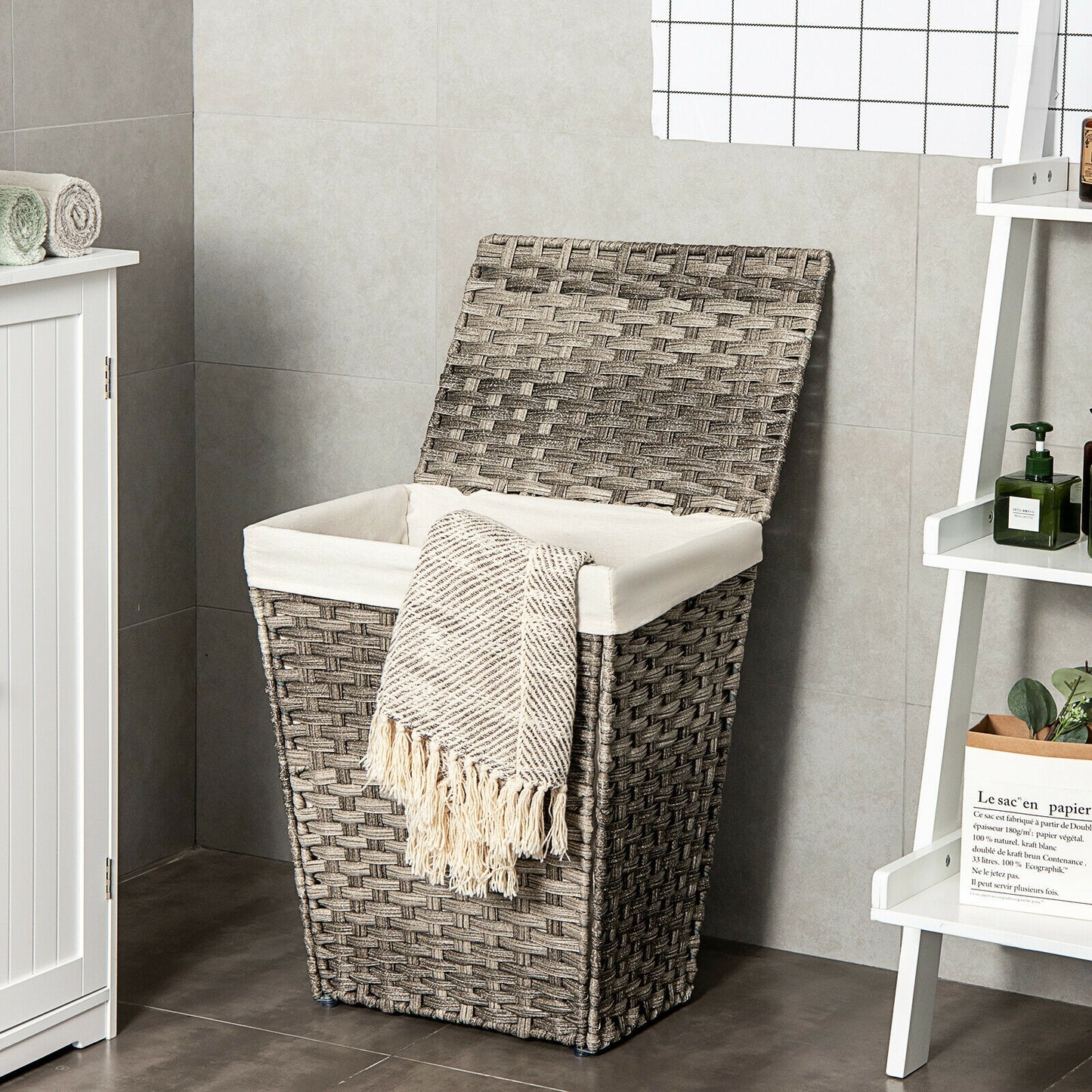 Sturdy Handwoven Laundry Hamper with Removable Liner, Flip Lid, and Non-Slip Design