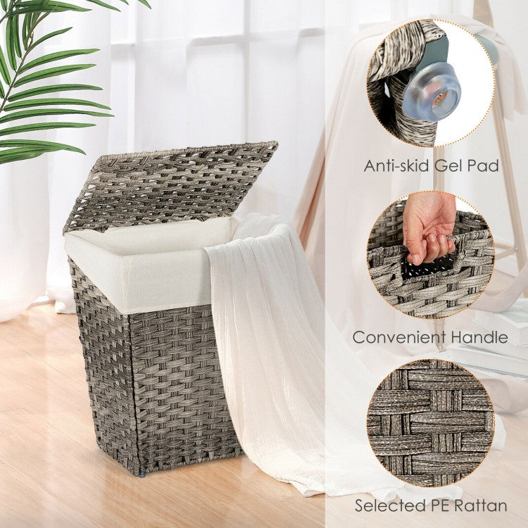 Sturdy Handwoven Laundry Hamper with Removable Liner, Flip Lid, and Non-Slip Design