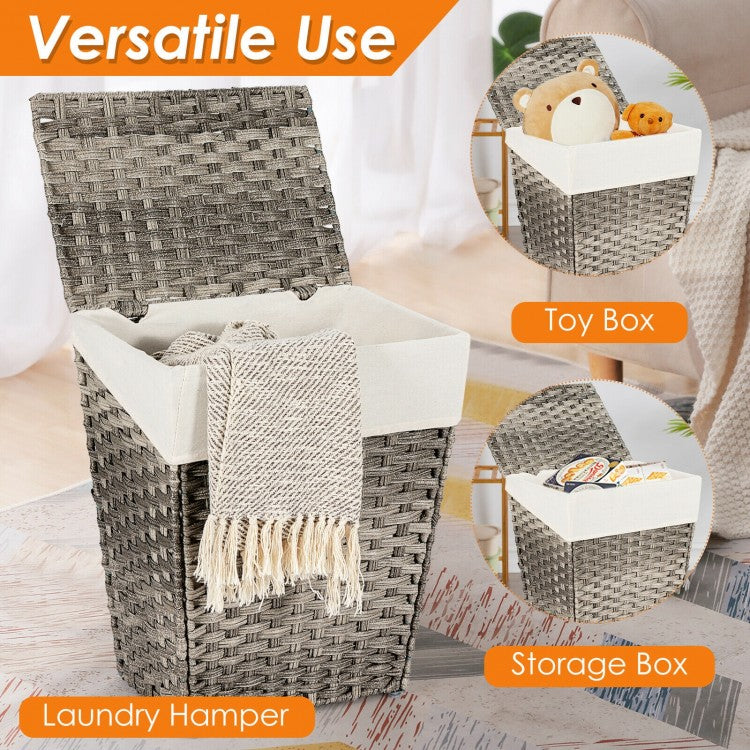 Sturdy Handwoven Laundry Hamper with Removable Liner, Flip Lid, and Non-Slip Design