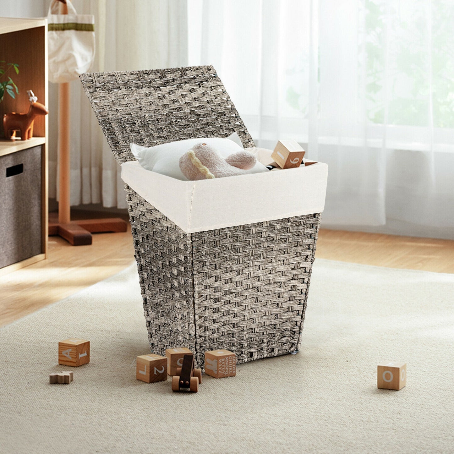 Sturdy Handwoven Laundry Hamper with Removable Liner, Flip Lid, and Non-Slip Design