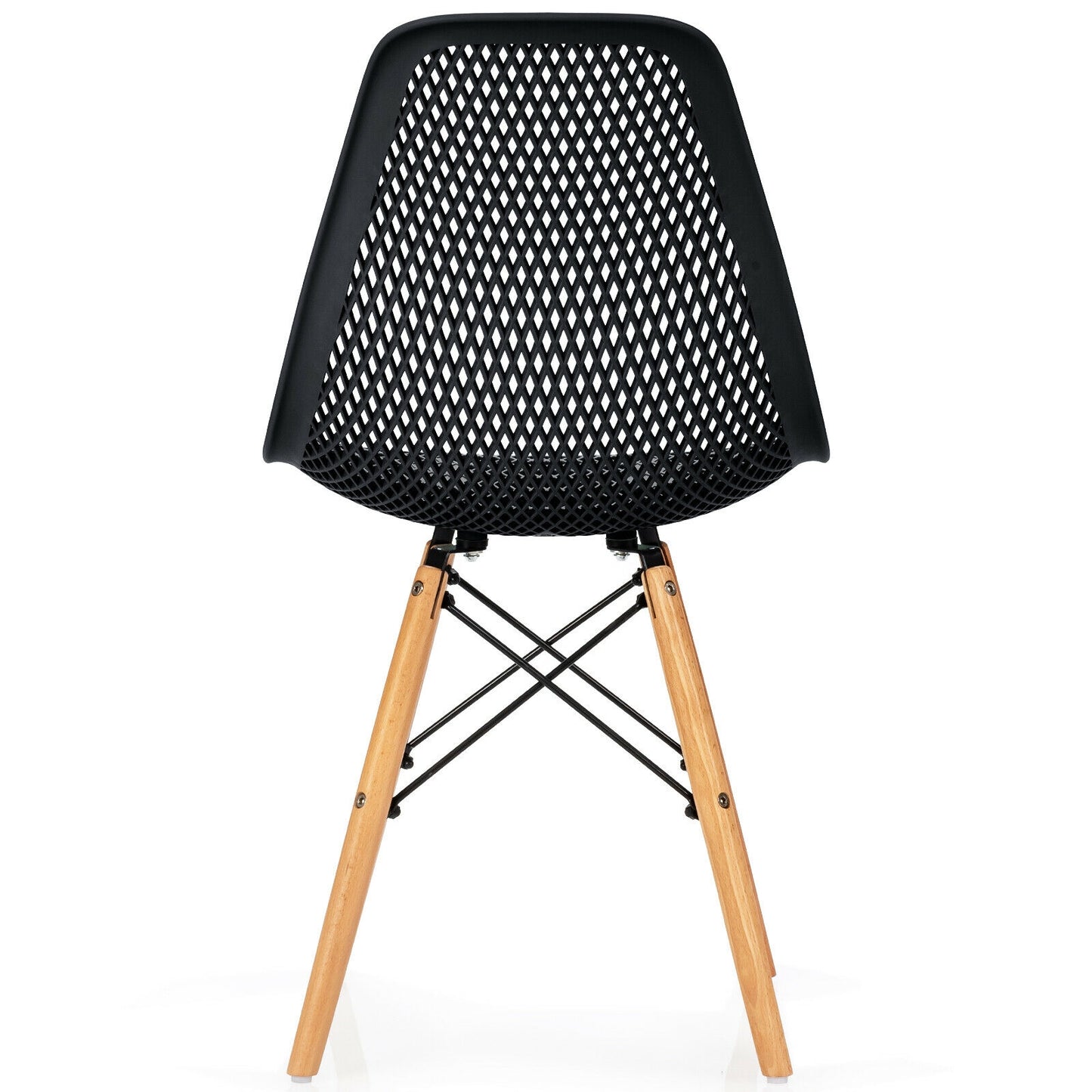 Set of 4 Modern Plastic Hollow Dining Chairs with Wooden Legs for Home and Office - Black