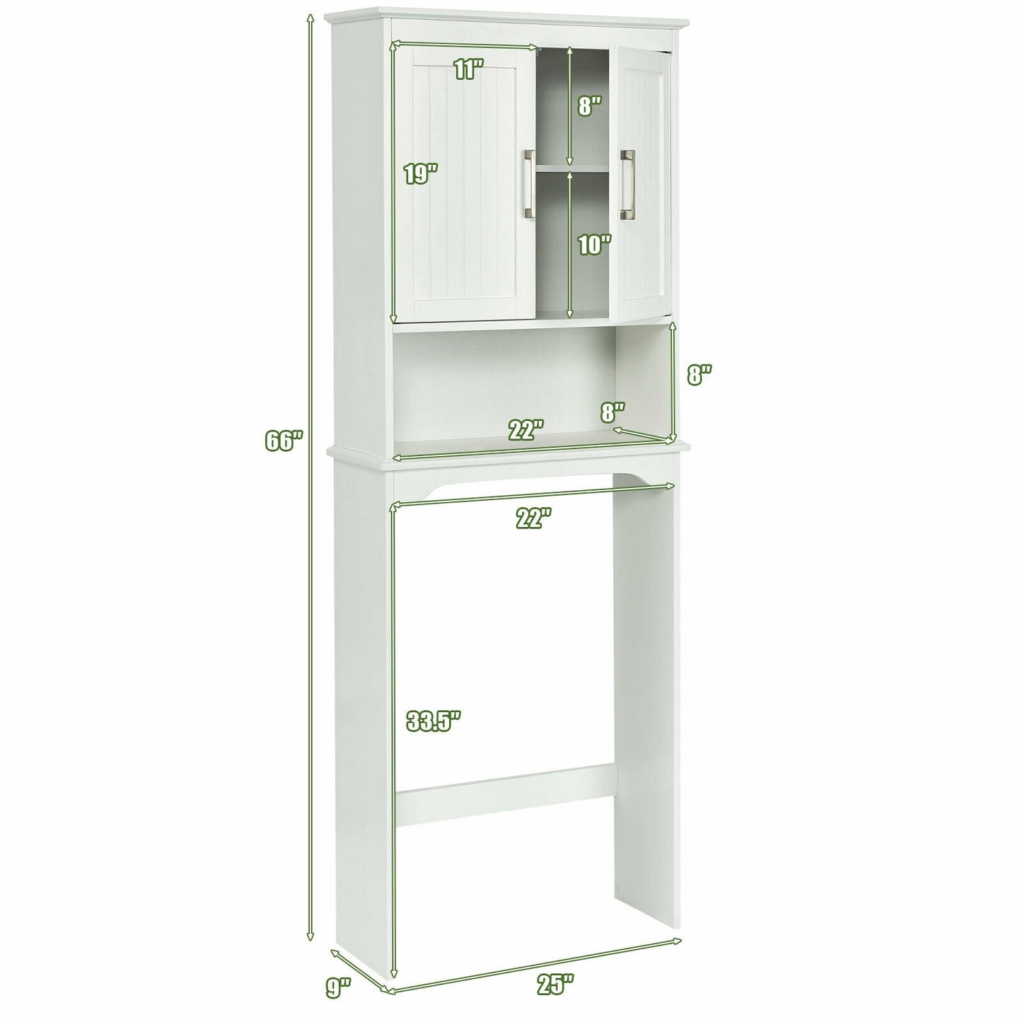Elegant Over-the-Toilet Storage Cabinet with Adjustable Shelves & Double Doors