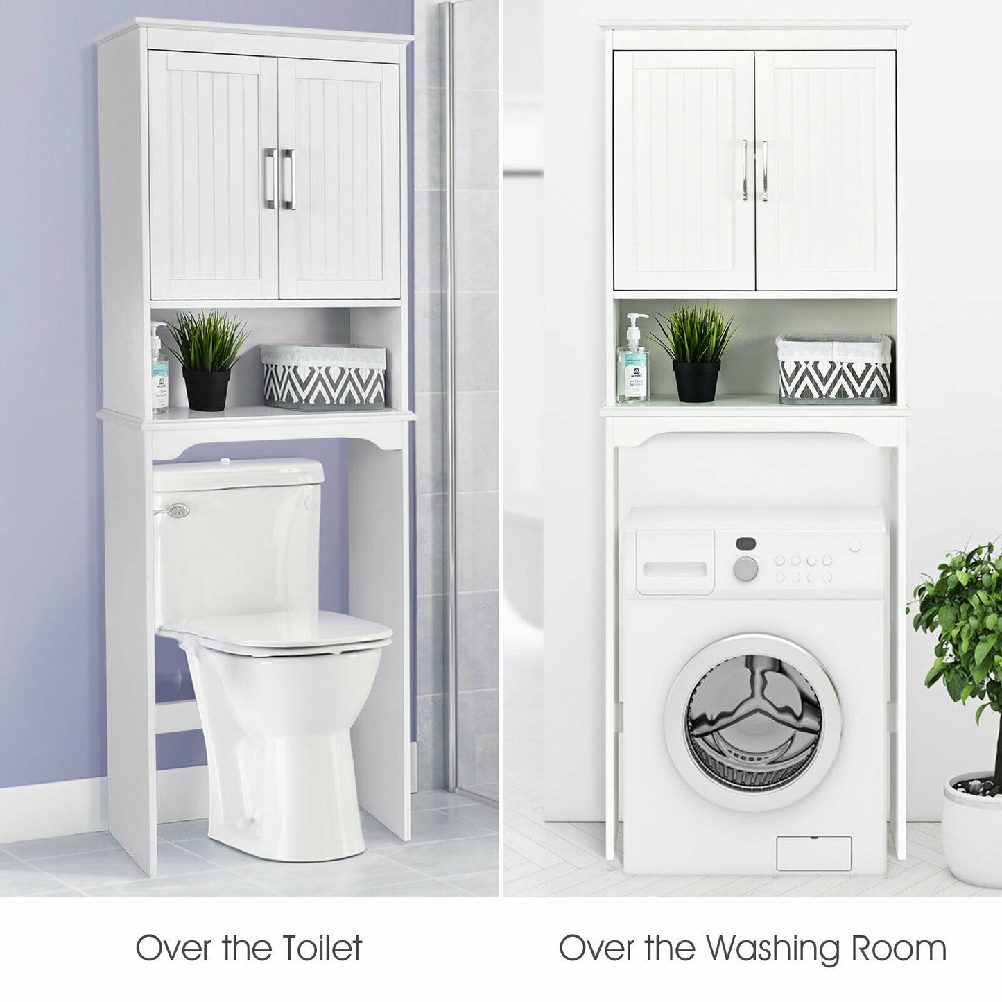 Elegant Over-the-Toilet Storage Cabinet with Adjustable Shelves & Double Doors