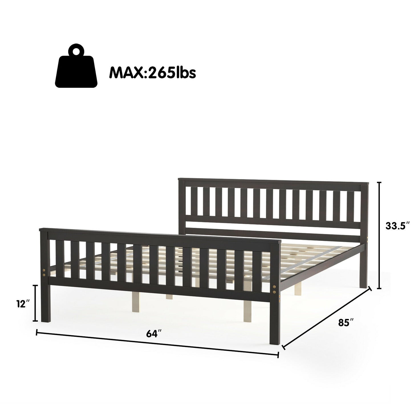 Wood Platform Bed with Headboard - Queen