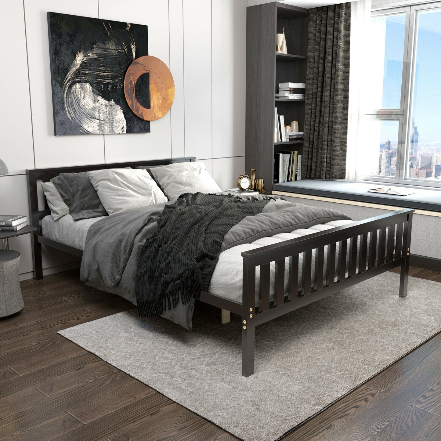Wood Platform Bed with Headboard - Queen