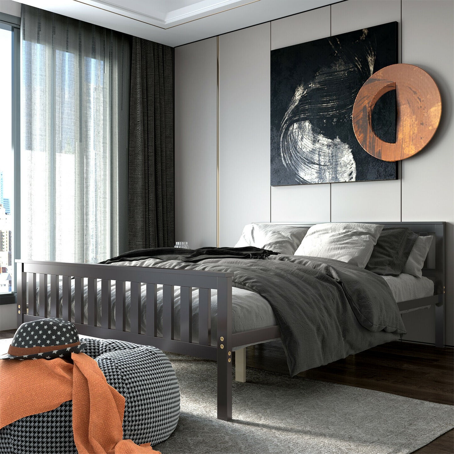 Wood Platform Bed with Headboard - Queen