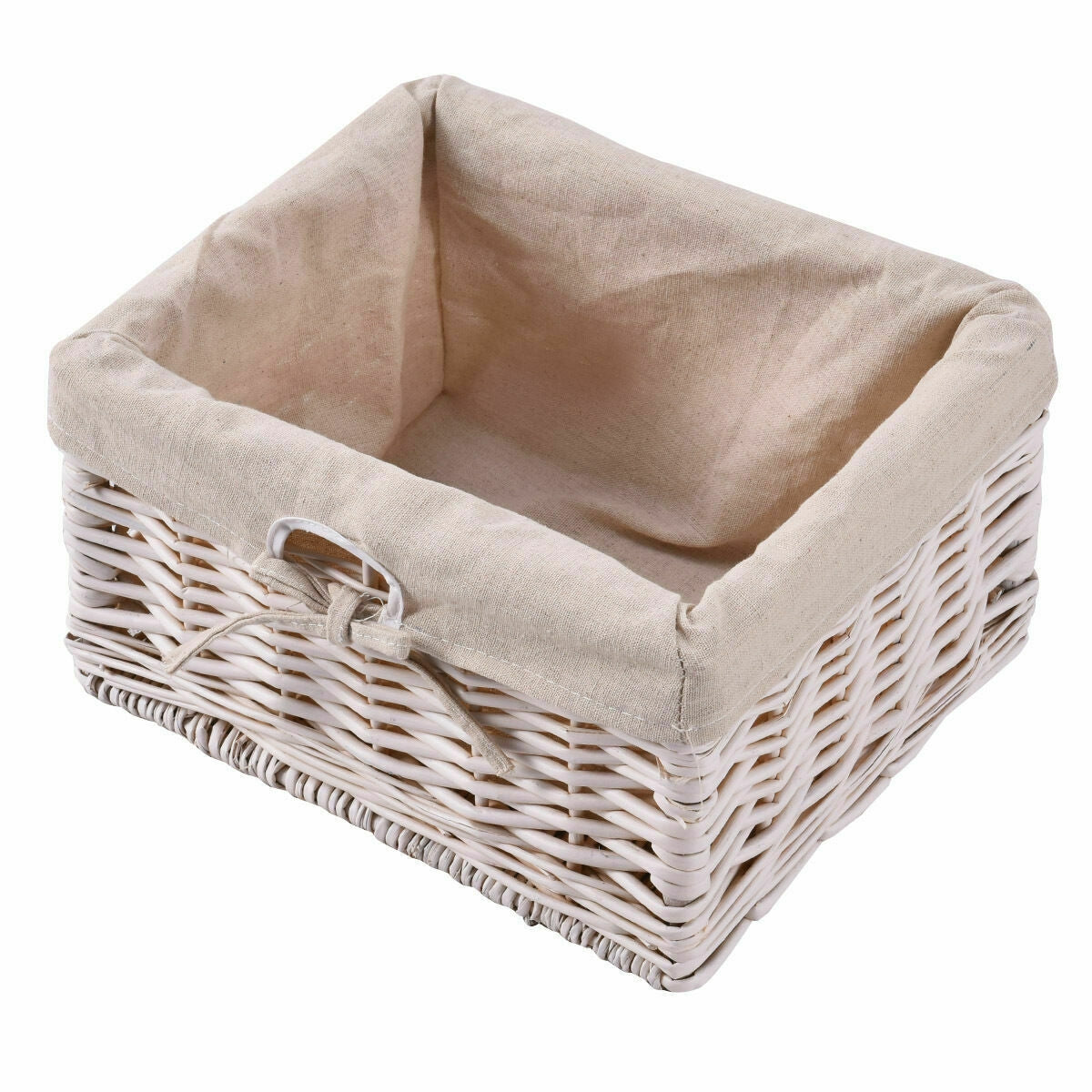 Set of 2 Three-Tier Wooden Nightstands with Drawer and Two Woven Baskets White