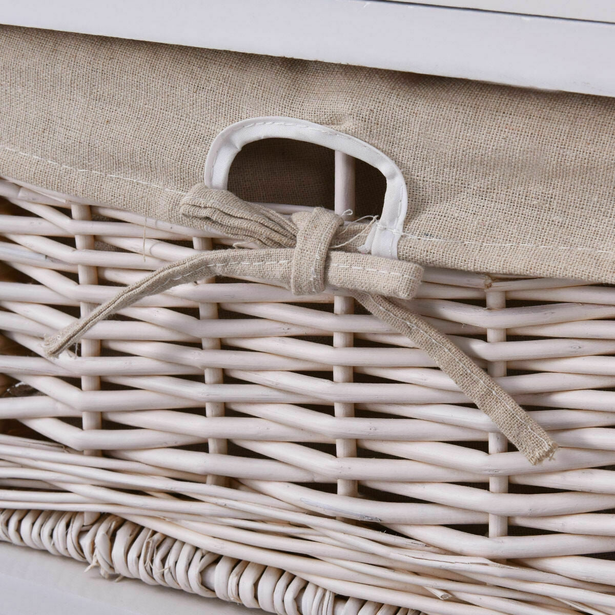 Set of 2 Three-Tier Wooden Nightstands with Drawer and Two Woven Baskets White