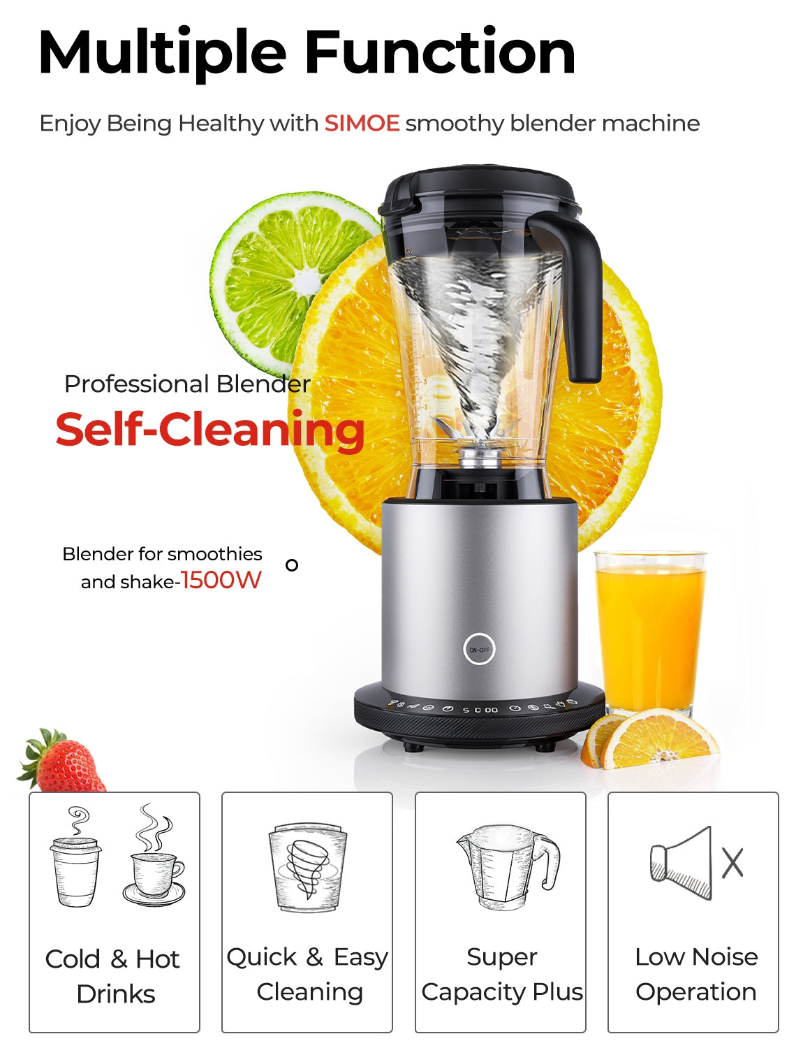1500W High Power Blender with 10 Speed Control for Smoothies & More