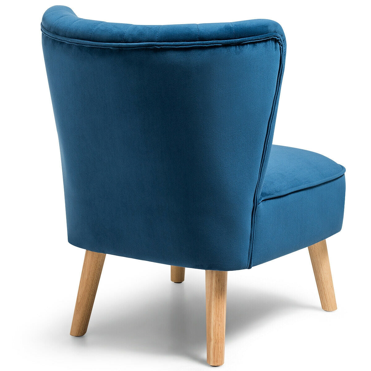 Velvet Armless Accent Chair with Natural Wood Legs - Blue