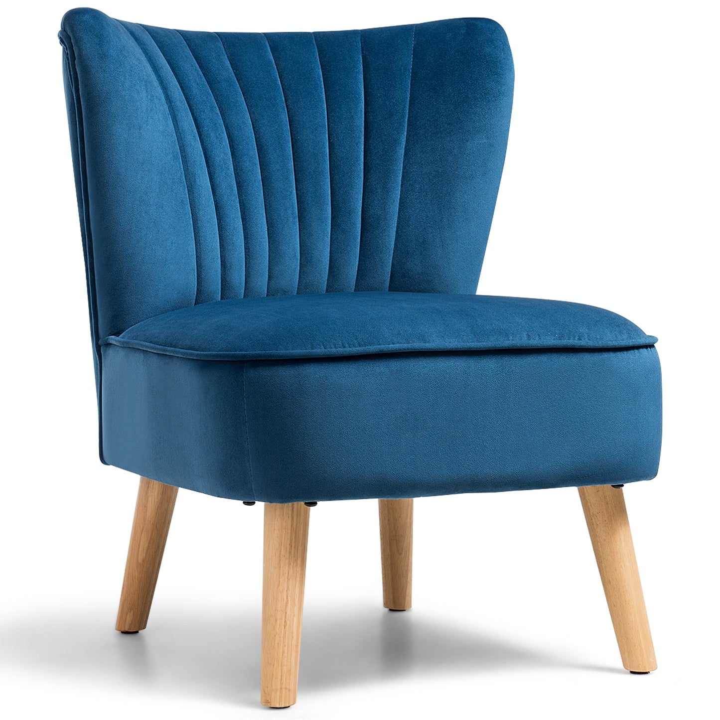 Velvet Armless Accent Chair with Natural Wood Legs - Blue